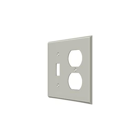 Single Switch/Double Outlet Switch Plate, Number of Gangs: 2 Solid Brass, Brushed Nickel Finish MPN:SWP4762U15