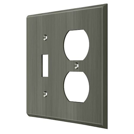 Single Switch/Double Outlet Switch Plate, Number of Gangs: 2 Solid Brass, Antique Nickel Finish MPN:SWP4762U15A