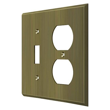 Single Switch/Double Outlet Switch Plate, Number of Gangs: 2 Solid Brass, Antique Brass Finish MPN:SWP4762U5