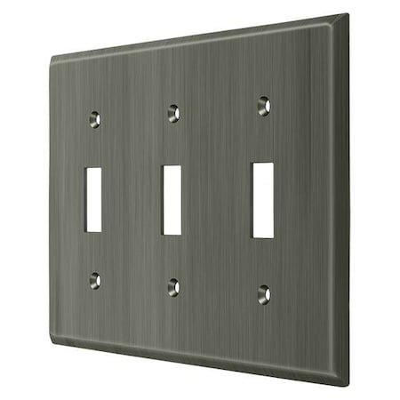 Triple Standard Switch Plate, Number of Gangs: 3 Solid Brass, Antique Nickel Finish MPN:SWP4763U15A