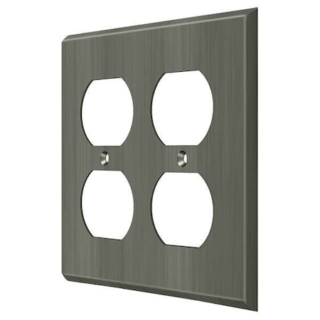 Quadruple Outlet Switch Plate, Number of Gangs: 2 Solid Brass, Antique Nickel Finish MPN:SWP4771U15A