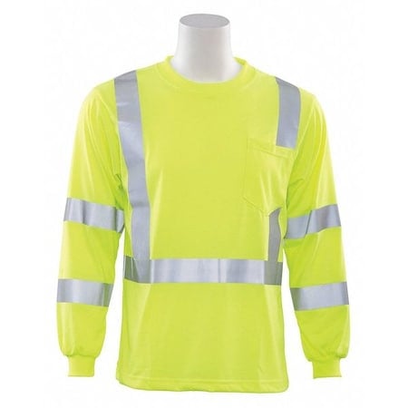 Hi-Vis Long Sleeve Shirt, Class 3, Type R, 100% Polyester Jersey with Moisture Wicking, Lime, 4Xl MPN:62127