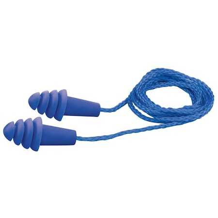 Quattro™ Reusable Rubber Vinyl Ear Plugs, Flanged Shape, 25 dB, Blue, 100 PK MPN:EP-411