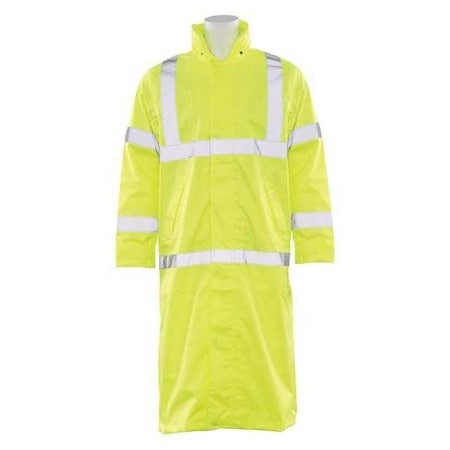 Hi-Vis Rain Coat, Polyester/Polyurethane Coating, Class 3 High Visibility Lime, 2XL MPN:WEL62031HL2X