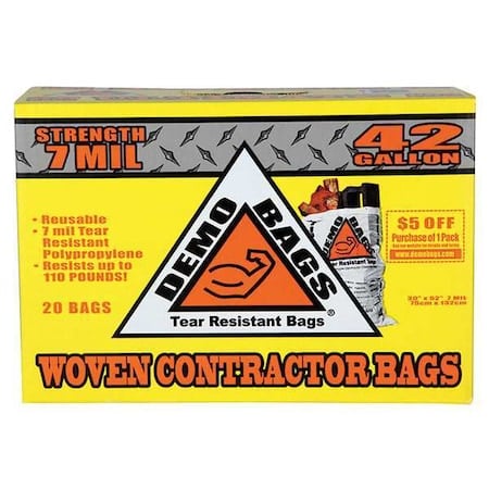 42 gal Trash Bags, 30 in x 48 1/2 in, 9.0 mil, White MPN:DB20-42PP
