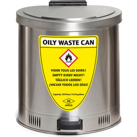 Denios 13.2 Gallon Oily Waste Can Silver M72-1878