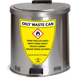 Denios 15.8 Gallon Oily Waste Can Silver M72-1882