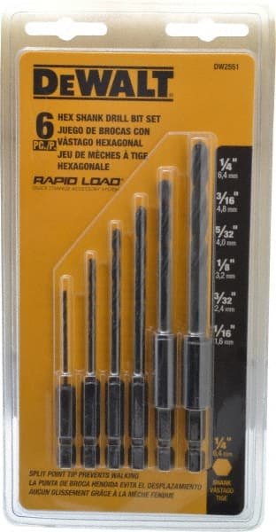 Drill Bit Set: Hex Shank Drill Bits, 6 Pc, 135 ° MPN:DW2551