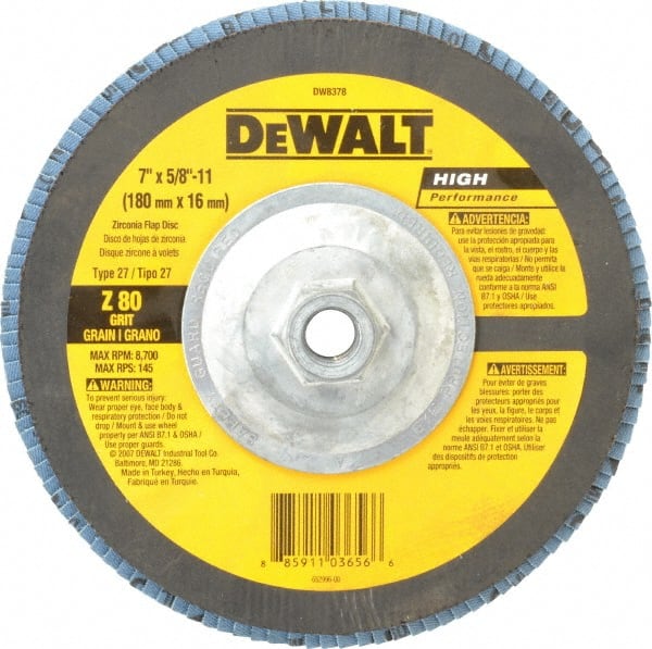 Flap Disc: 5/8-11 Hole, 80 Grit, Zirconia Alumina, Type 27 MPN:DW8378