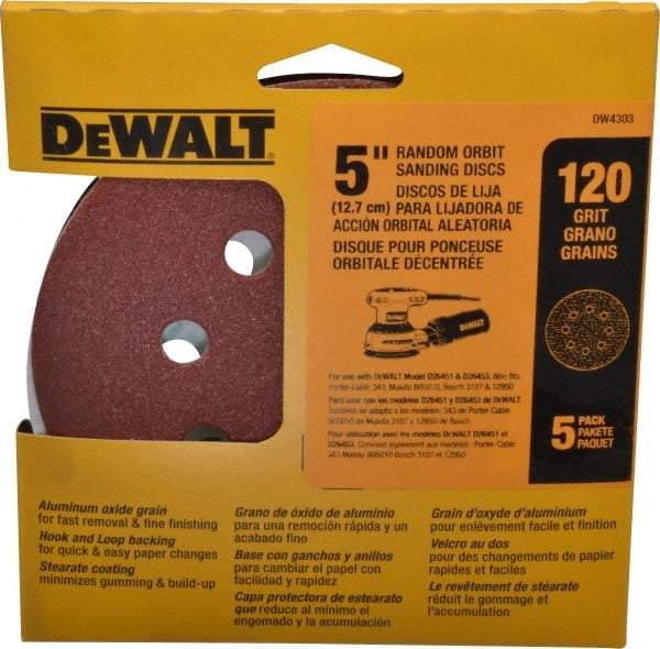 Hook & Loop Disc: 120 Grit, Coated MPN:DW4303 - Pkg Qty 5