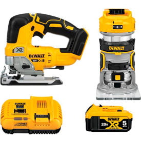 DeWalt® 20V MAX XR Brushless Cordles Compact Router and Jig Saw 2-Tool Woodworking Kit DCK201P1