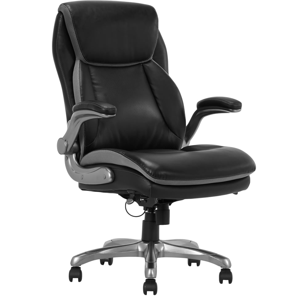 Serta Smart Layers Brinkley Ergonomic Bonded Leather High-Back Executive Chair, Black/Silver MPN:52153