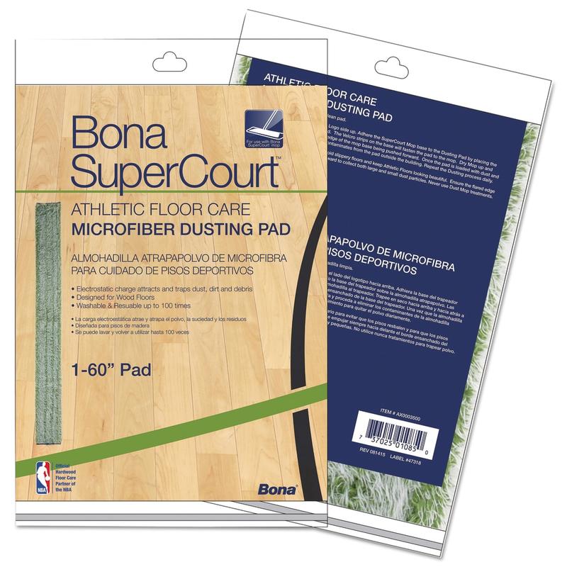 Bona SuperCourt Athletic Floor Care Microfiber Dusting Pad, 60in, Green MPN:AX0003500