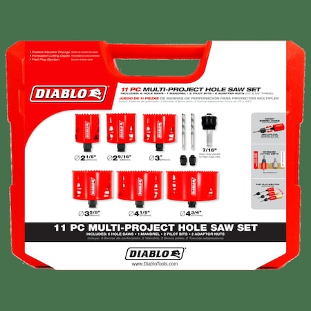 Hole Saw Set, 11pcs, Sizes:2.125