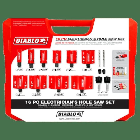 Bi-Metal Electrical Hole Saw Set, 16 pcs. MPN:DHS16SEL