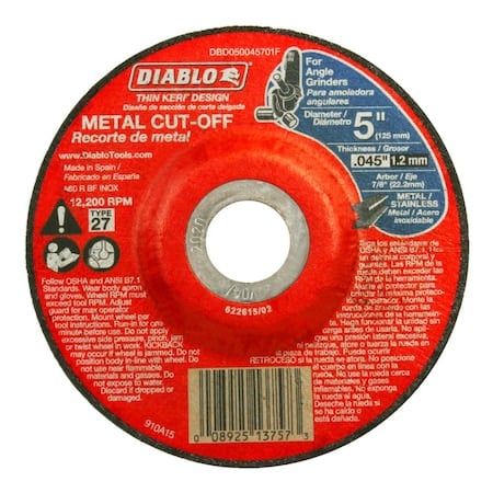 Type 27 Metal Cut-Off Disc, 5 MPN:DBD050045701F