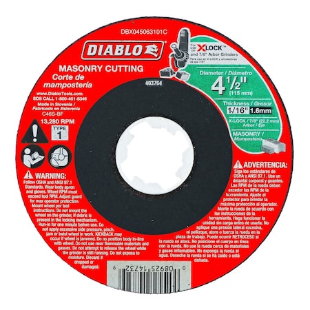 Type 1 Masonry Cutting for X-Lock and Al MPN:DBX045063101C