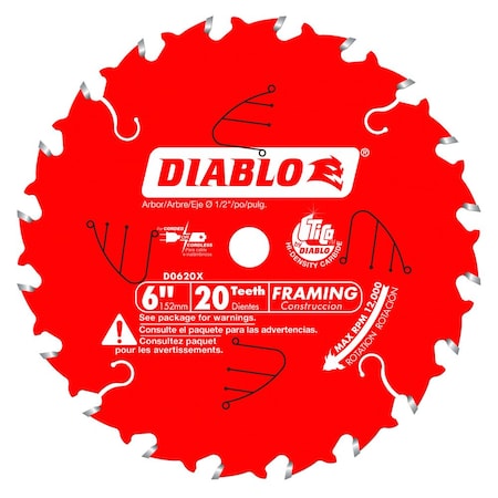 Trim Saw Blade, 6 in dia, 20 Tooth MPN:D0620X