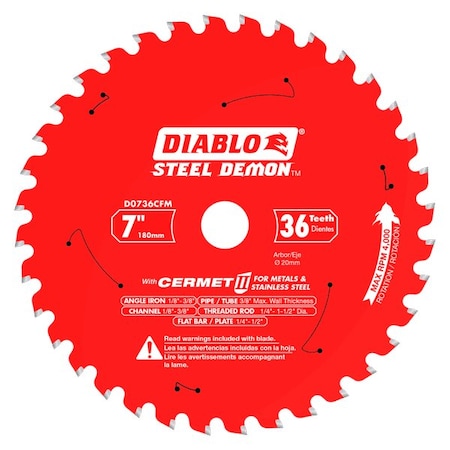 Circular Saw Blade, Cermet, Dia 7 in MPN:D0736CFM