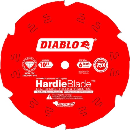 Pcd Fiber Cement Blade, 10 in dia x 6T MPN:D1006DH
