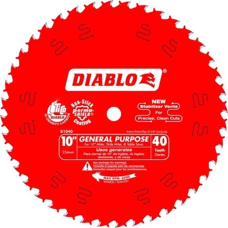 Gen Purpose Saw Blade, 10 in dia, 40 Tooth MPN:D1040A