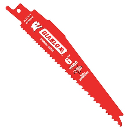 Bi-Metal Reciprocating Saw Blade For Nail Embedded Wood, Straight, 6/12 Teeth Per Inch, 6 in L MPN:DS0612BW25