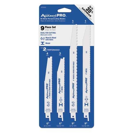 Wood/Metal Cutting Recip Blade Set, 9Pc MPN:PS009S