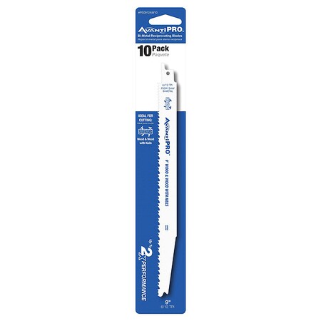 9 in x 6/12 TPI Reciprocating Saw Blade, 10 PK MPN:PS0912AW10