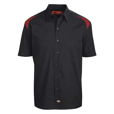 Men's Short Sleeve Shirt, 35% Cotton, 65% Polyester, Button Down, Black/Red, 3XL MPN:05BKER TL 3XL