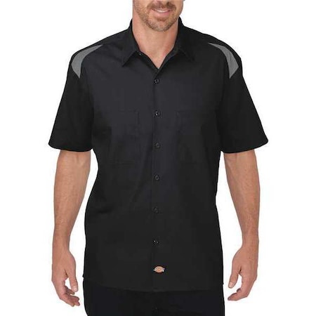 Men's Short Sleeve Shirt, 35% Cotton, 65% Polyester, Button Down, Black/Gray, L MPN:05BKSM RG L