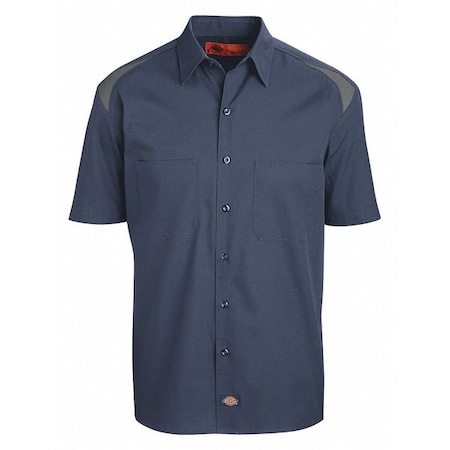 Men's Short Sleeve Shirt, 35% Cotton, 65% Polyester, Button Down, Gray/Navy, L MPN:05DNSM RG L