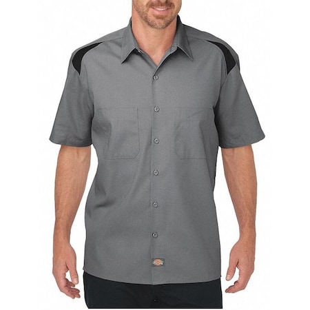 Men's Short Sleeve Shirt, 35% Cotton, 65% Polyester, Button Down, Black/Gray, 3XL MPN:05SMBK RG 3XL