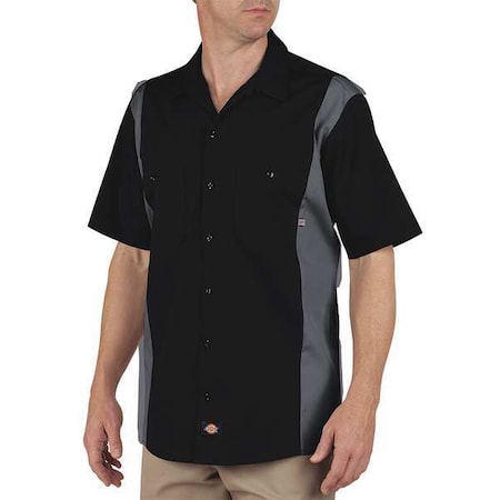 Men's Work Shirt, 35% Cotton, 65% Polyester, Button Down, Black/Gray, 3XL MPN:24BKCH TL 3XL