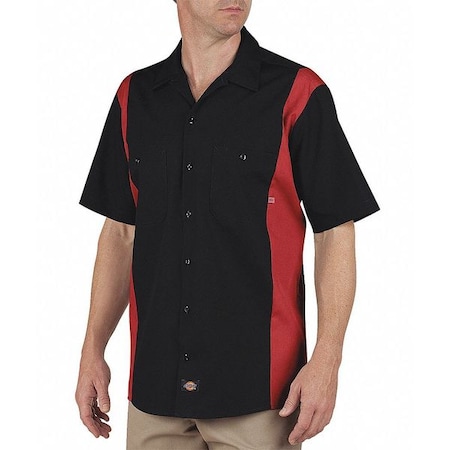 Men's Work Shirt, 35% Cotton, 65% Polyester, Button Down, Black/Red, S MPN:24BKER RG S