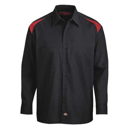 Men's Long Sleeve Shirt, 35% Cotton, 65% Polyester, Button Down, Black/Red, 2XL MPN:6605BR TL 2XL