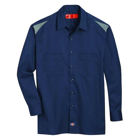 Men's Long Sleeve Shirt, 35% Cotton, 65% Polyester, Button Down, Gray/Navy, XL MPN:6605DS TL XL