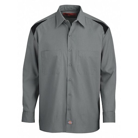 Men's Long Sleeve Shirt, 35% Cotton, 65% Polyester, Button Down, Black/Gray, L MPN:6605SB RG L