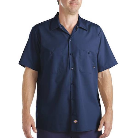 Men's Short Sleeve Industrial Work Shirt, Cotton/Polyester, Button, Navy, M MPN:S535NV RG M