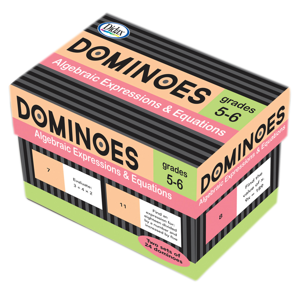Didax Algebraic Expressions and Equations Domino Sets, Multicolor, Grade 5 To 7, Set Of 24 Dominoes, Pack Of 2 Sets MPN:DD-211241