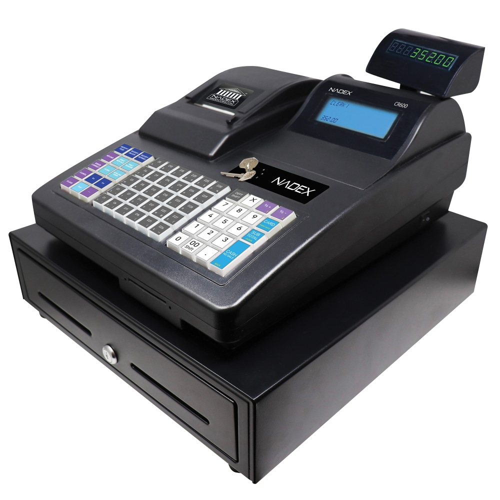 Nadex Coins CR600 Thermal-Print Electronic Cash Register, 18-3/4inH x 12-7/16inW x 18-1/8inD, Black MPN:NXTE-1389