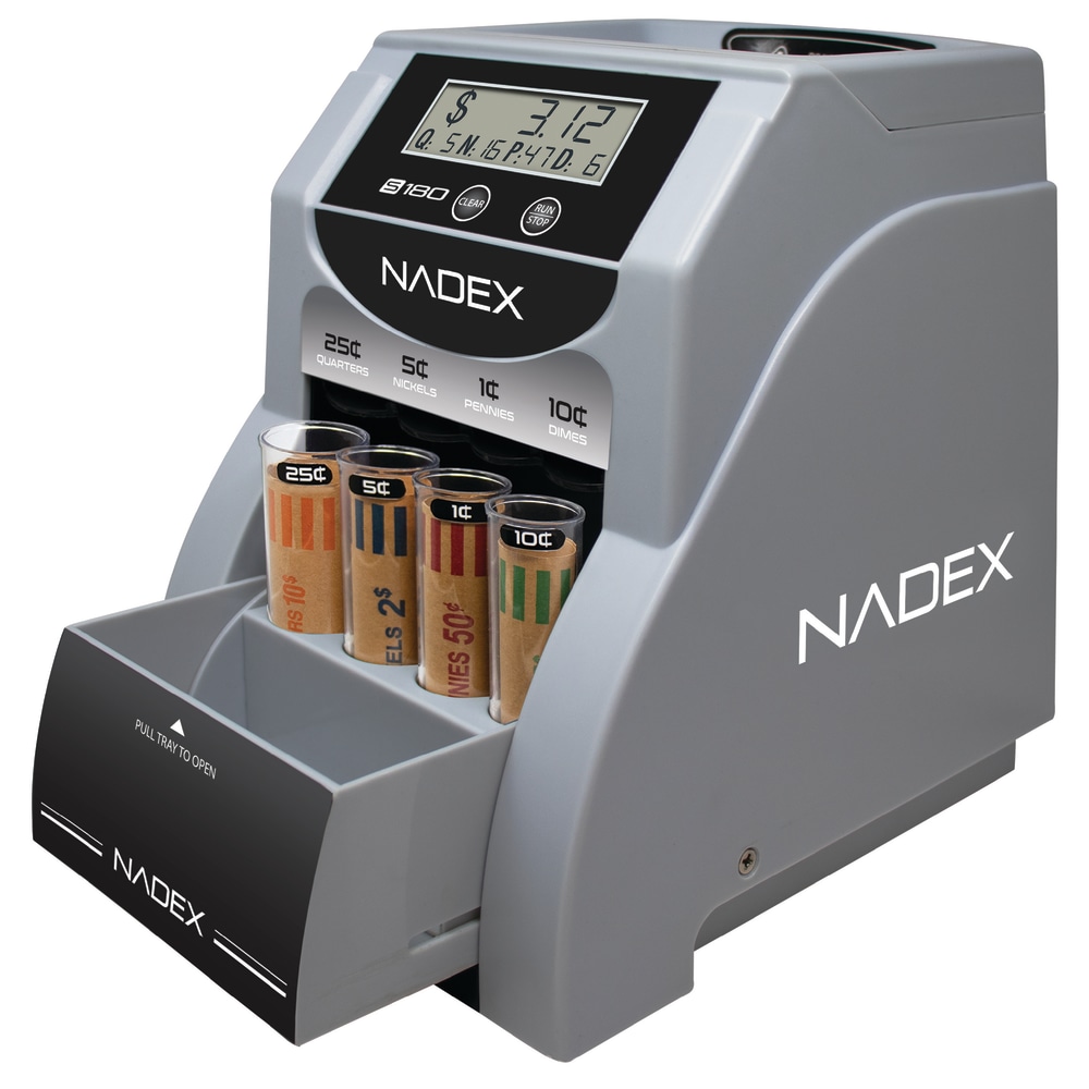 Nadex Coins S180 NXTE-1897 Digital Coin Counter, Sorter And Wrapper, 10.4inH x 10.5inW x 7.4inD, Black MPN:NXTE-1897
