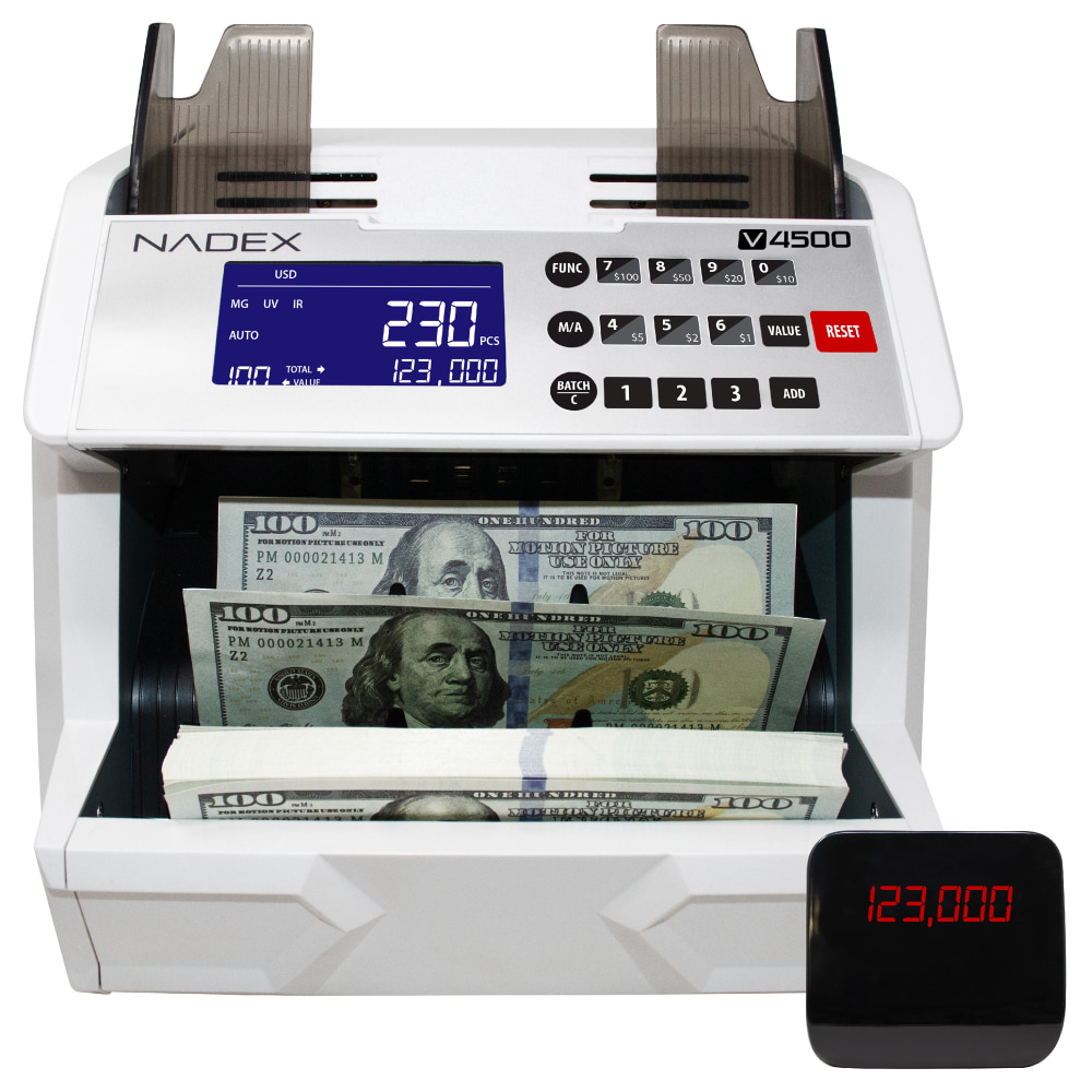 Nadex Coins V4500 Front-Loading Bill-Counting Machine, 11-13/16inH x 12-5/8inW x 11-13/16inD, White MPN:NXTE-1971