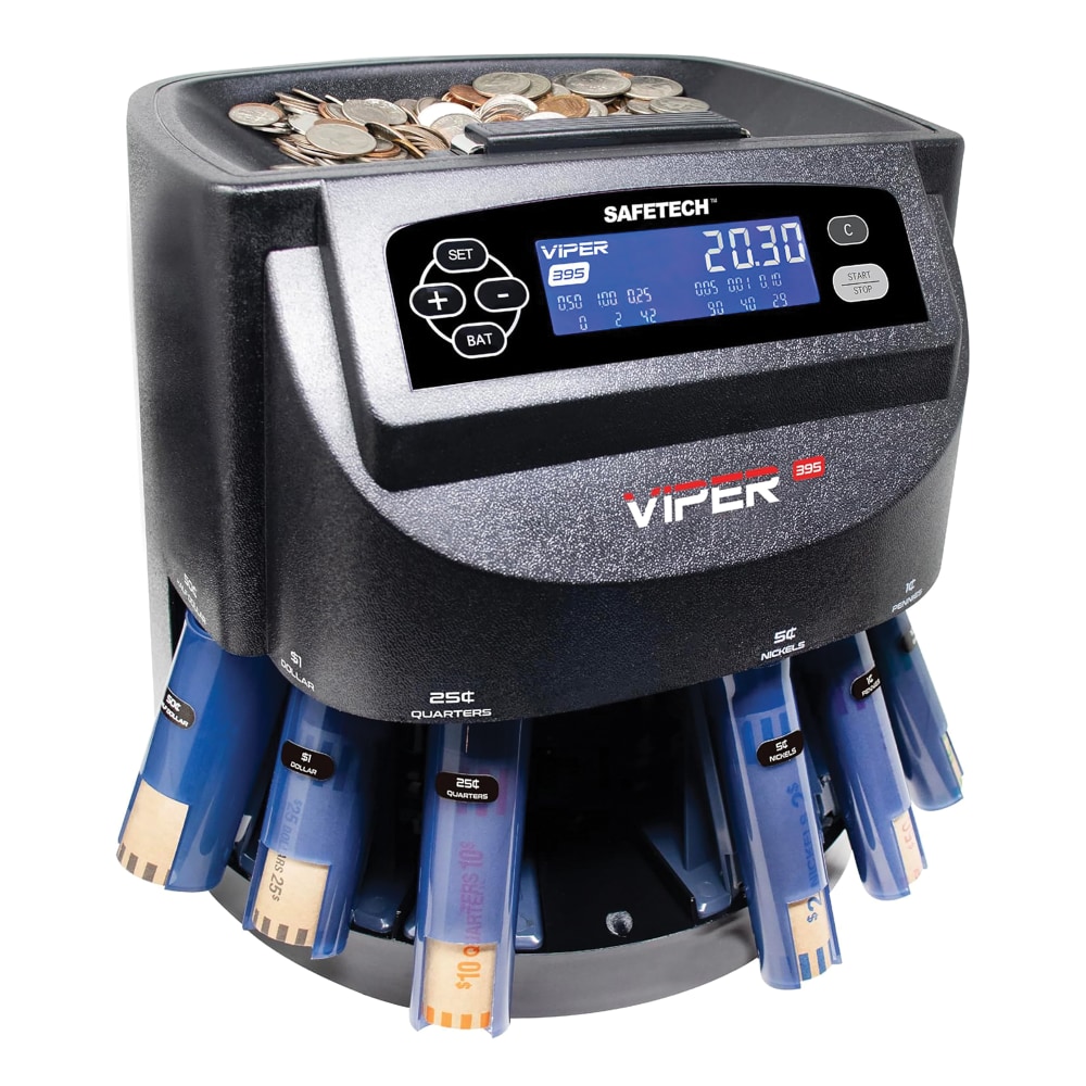 SAFETECH Viper V395 Coin Counter, Sorter And Wrapper, 11-1/2inH x 14-7/16inW x 12inD, Black MPN:STTE-1617