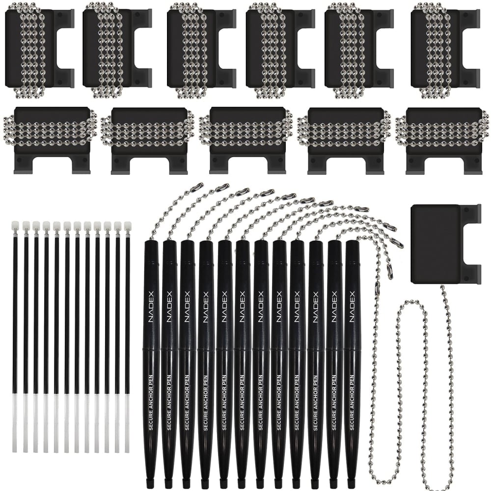 Nadex Coins Ball and Chain Security Pen Set (12 Pens, Black) - Rubber - Black MPN:NCC1-1135