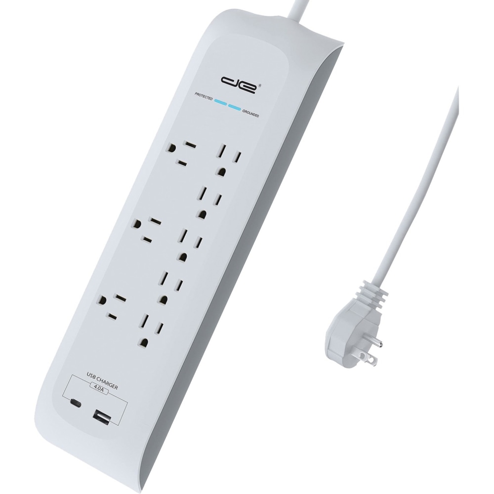Digital Energy World 8-Outlet USB-A and USB-C Surge Protector Power Strip (White, 6-Foot Cord) - 8x AC Power, 2x USB - DEE11116 MPN:DEE1-1116