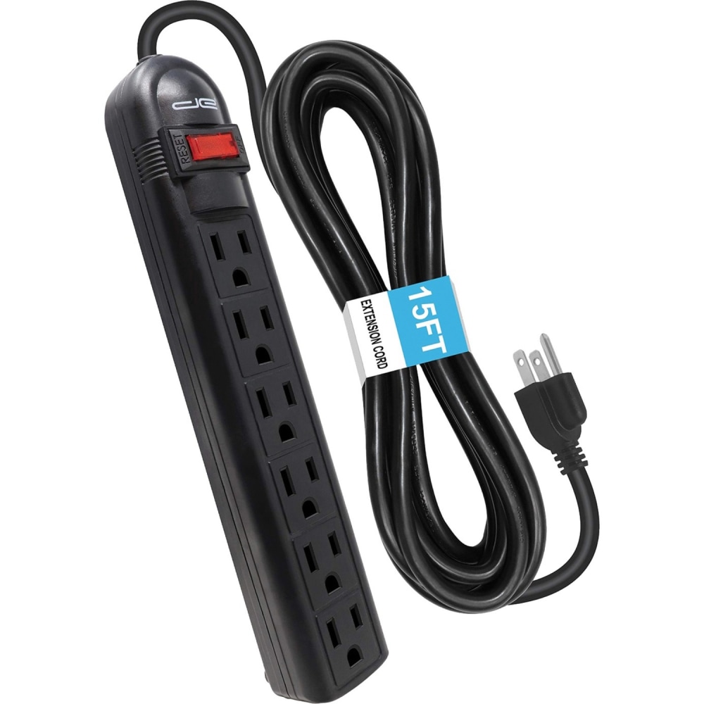 Digital Energy World 6-Outlet Surge Protector Power Strip with 15-Foot Cord (Black) - 6 x AC Power - 1875 VA - 350 J - 120 V AC Input - 15 ft MPN:DSS5-1012-BLK