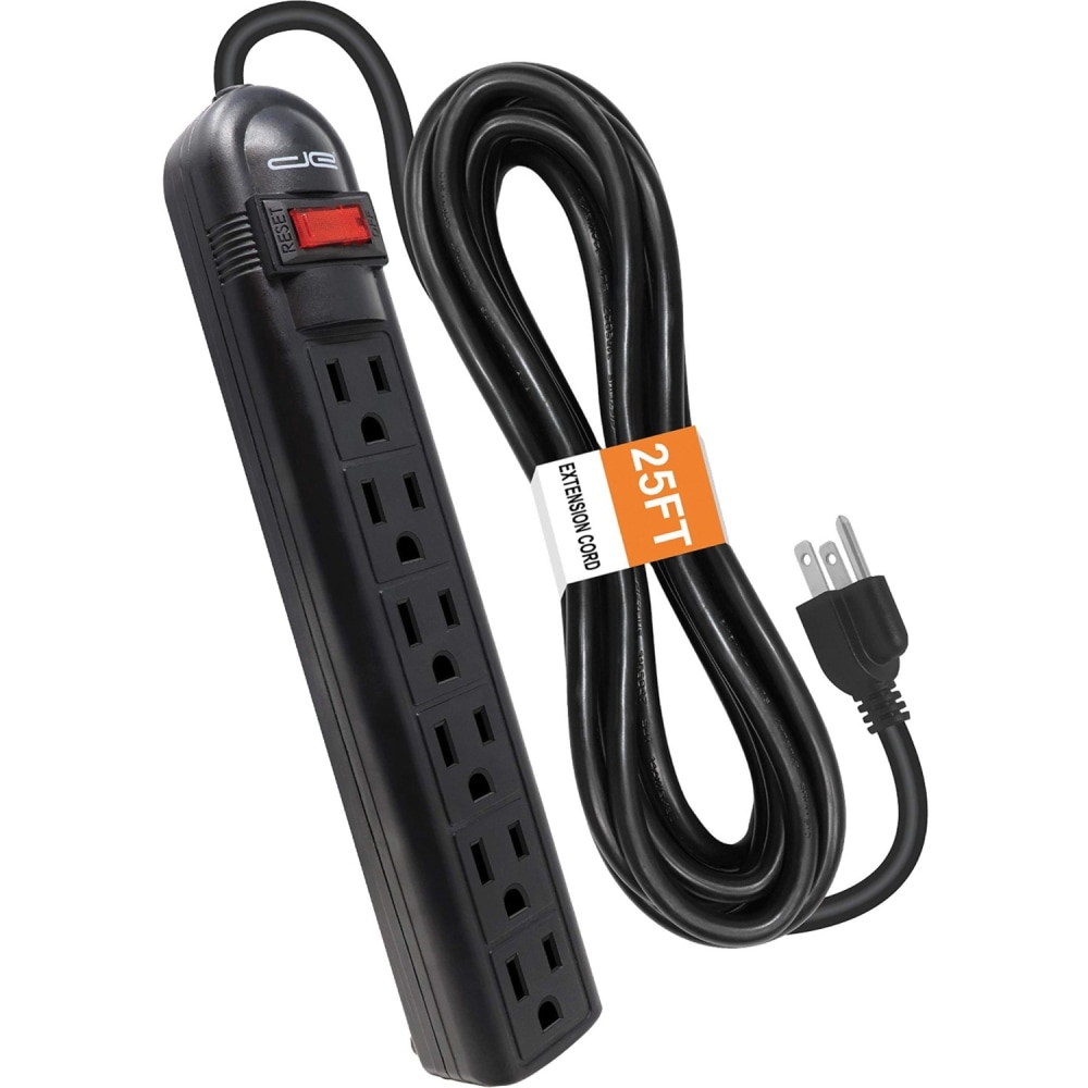 Digital Energy World 6-Outlet Surge Protector Power Strip with 25-Foot Cord (Black) - 6 x AC Power - 1875 VA - 350 J - 120 V AC Input MPN:DSS5-1013-BLK