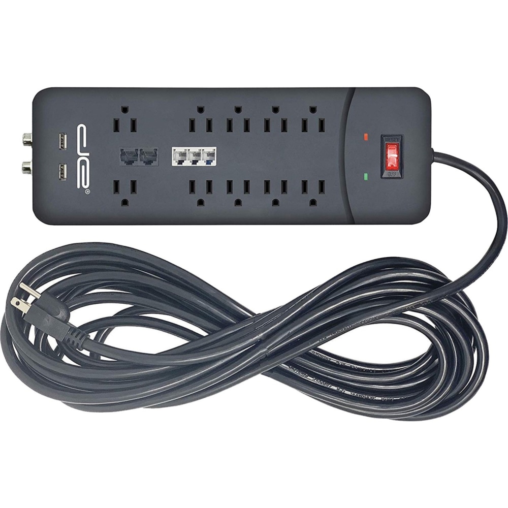 Digital Energy World 12-Outlets Surge Suppressor/Protector - 10 x AC Power, 2 x USB - 1875 VA - 3500 J - 120 V AC Input - Coaxial, Phone, Modem, DSL MPN:DSS5-1021-BLK