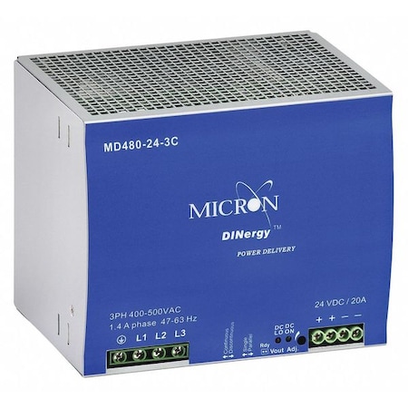 DC Power Supply, 24V DC, 480W MPN:MD480-24-3C
