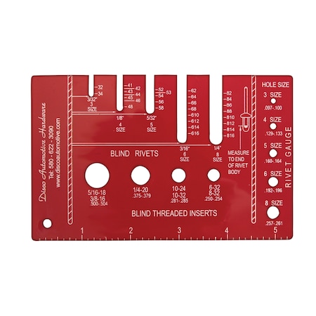 Red Plstc Pop Rivet Gauge Measure sizes 3/32